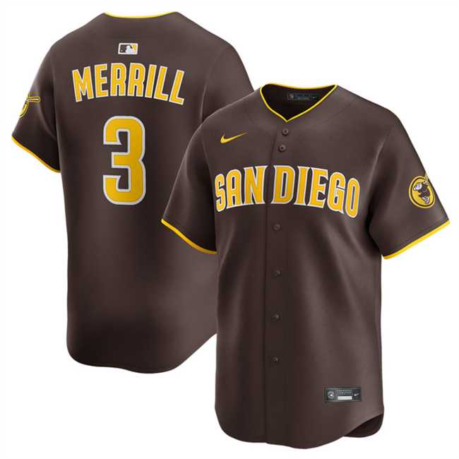 Men%27s San Diego Padres #3 Jackson Merrill Brown 2024 Away Limited Stitched Jersey Dzhi